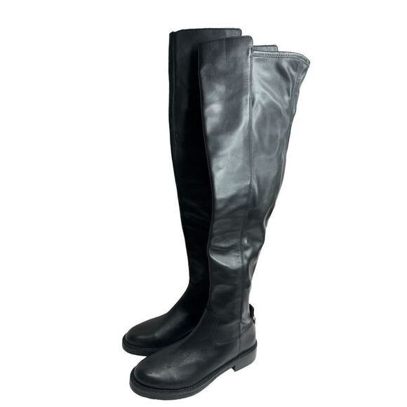 Sam Edelman Over The Knee Boots Size 7.5 Black Leather Narisa Zip Up Block Heel - Picture 3 of 10